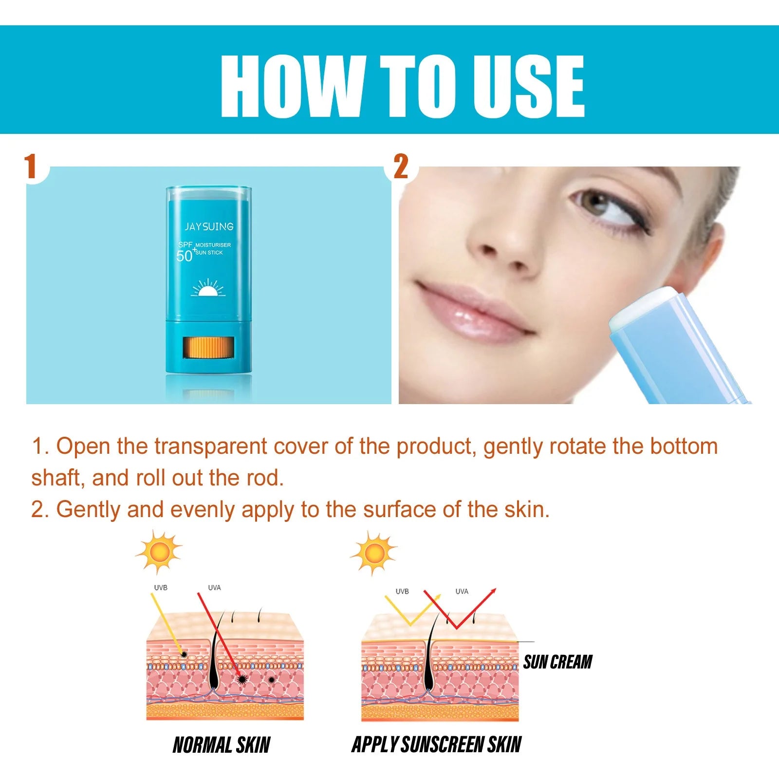 Sunscreen Cream Stick SPF 50+ UV Protective Anti Oxidant Sun Block Isolation Cream Lightweight Korea All Skin Type Cosmetics